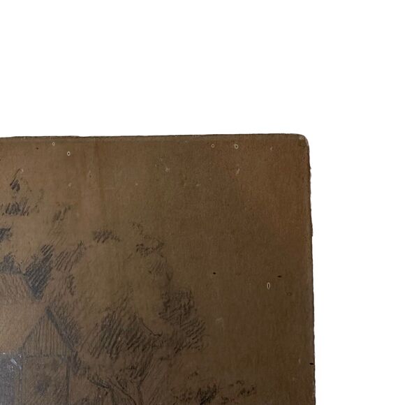 Pencil Drawing Cottage In The Woods Artist Unknown Unsigned Original Vintage - Picture 7 of 12